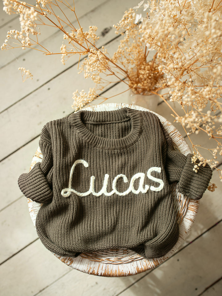 Written in Thread Sweater - Dark Olive