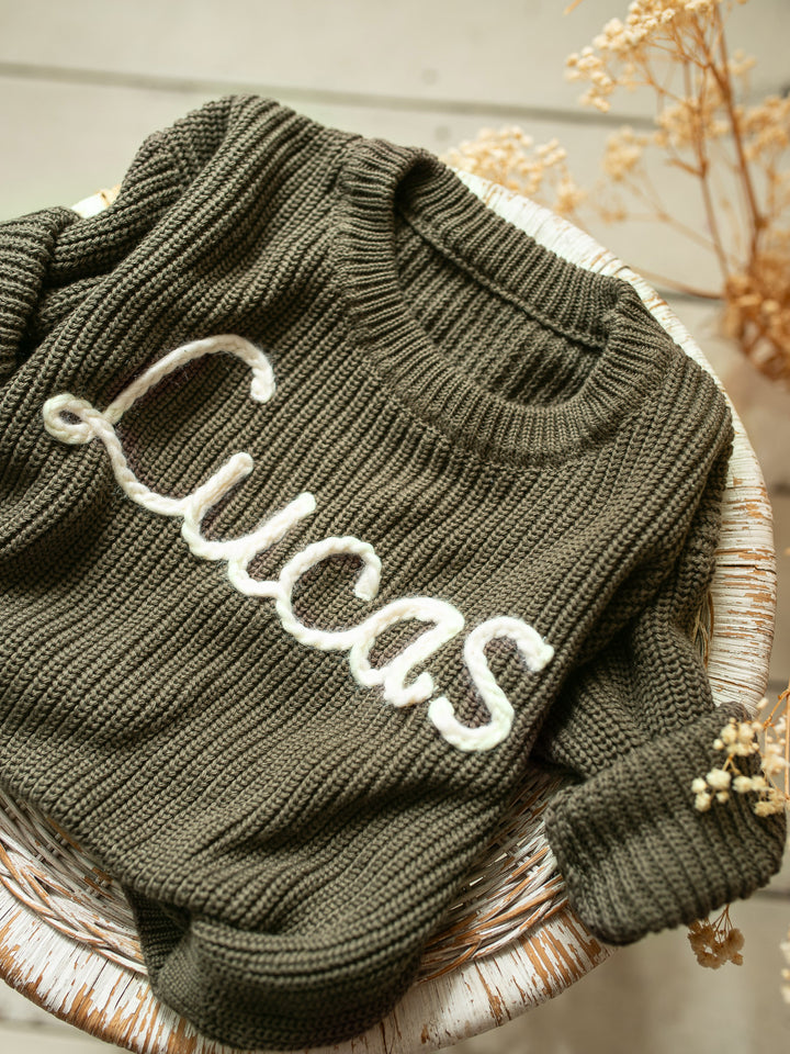 Written in Thread Sweater - Dark Olive