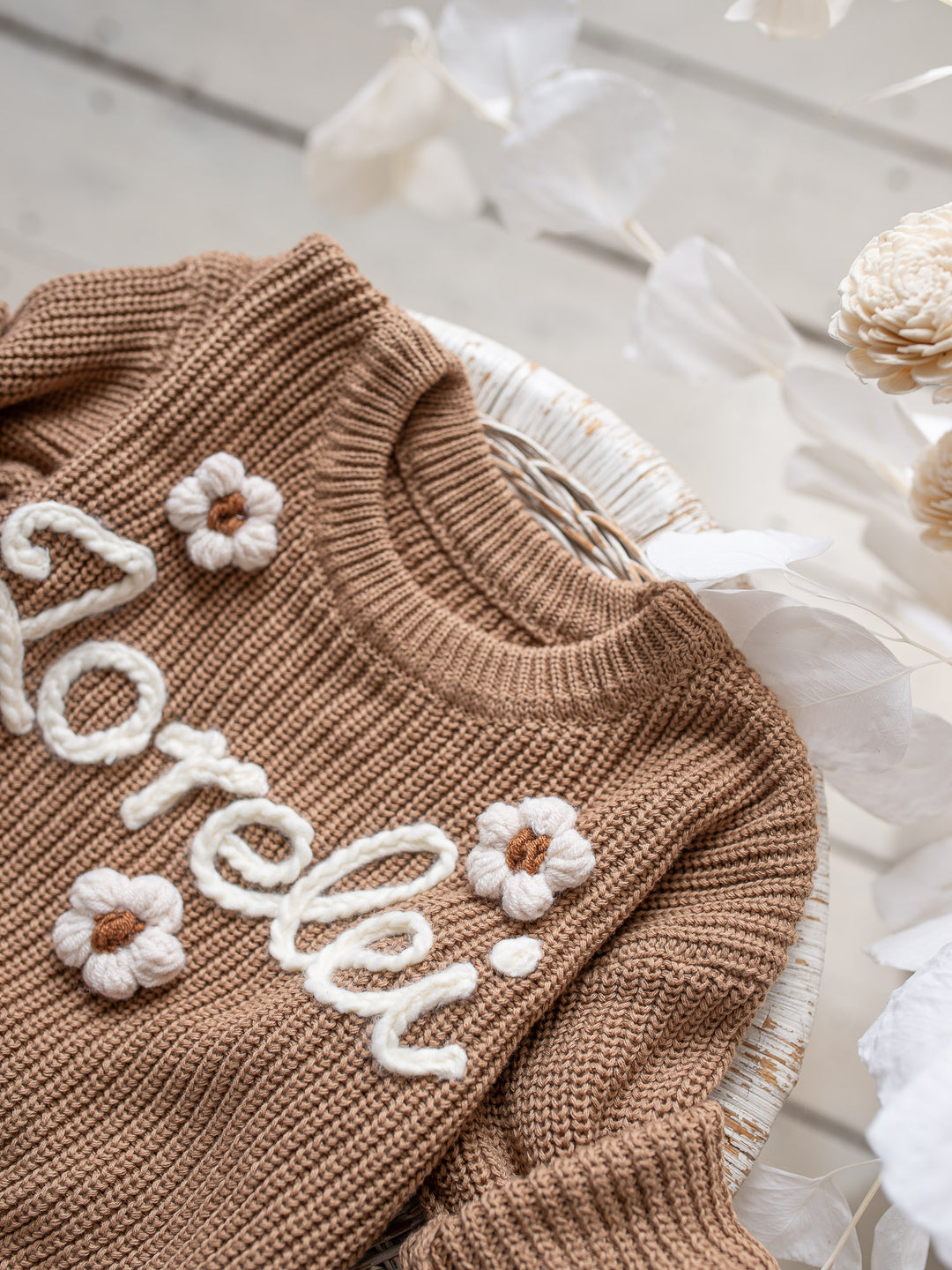 Written in Thread Sweater with Flowers - Cocoa