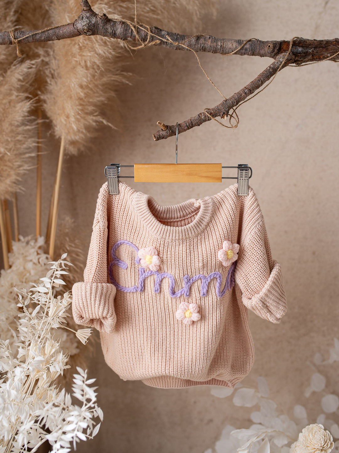Written in Thread Sweater with Flowers - Nude