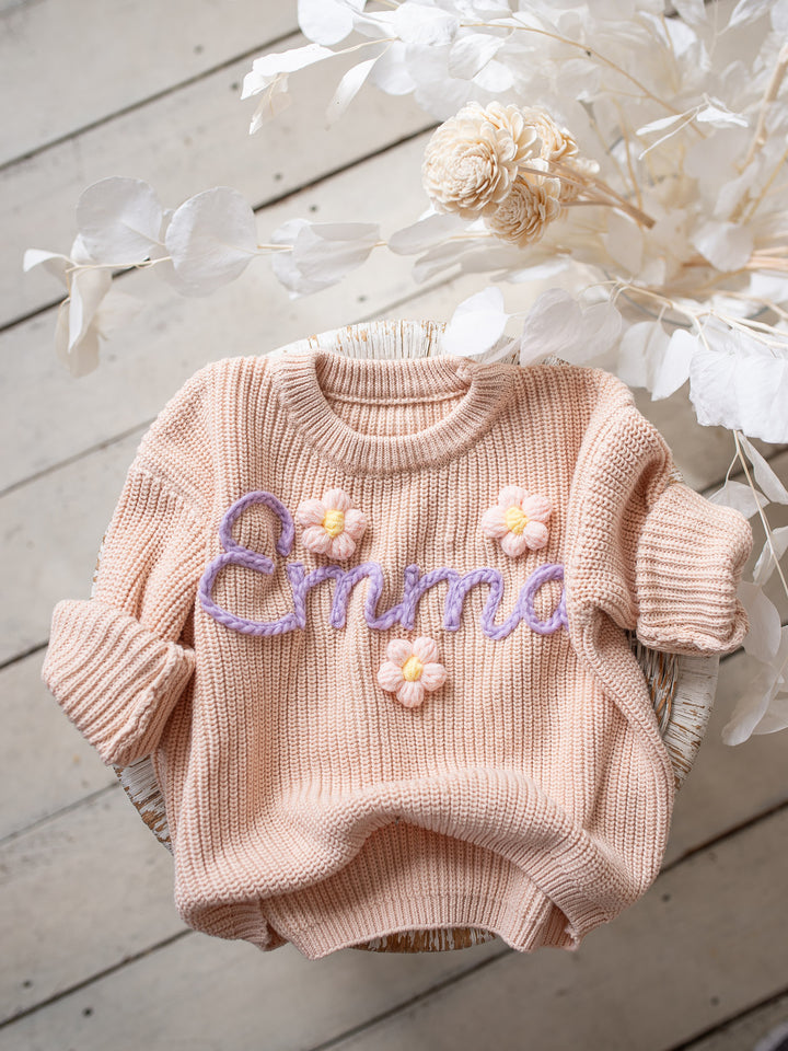 Written in Thread Sweater with Flowers - Nude