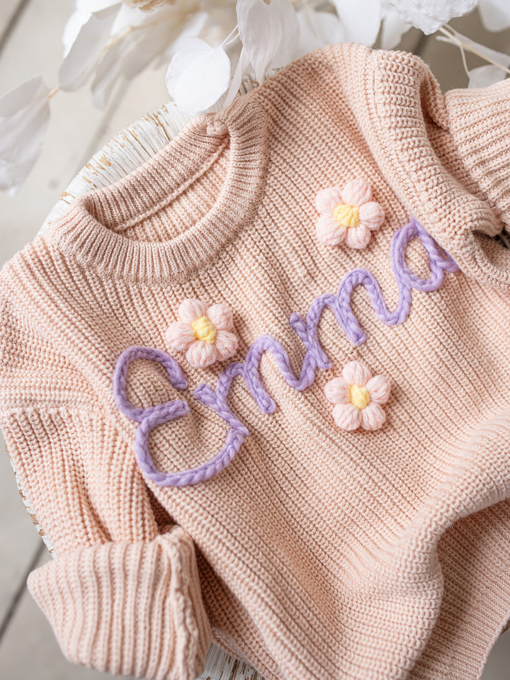 Written in Thread Sweater with Flowers - Nude