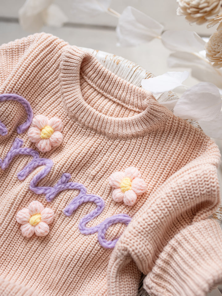 Written in Thread Sweater with Flowers - Nude