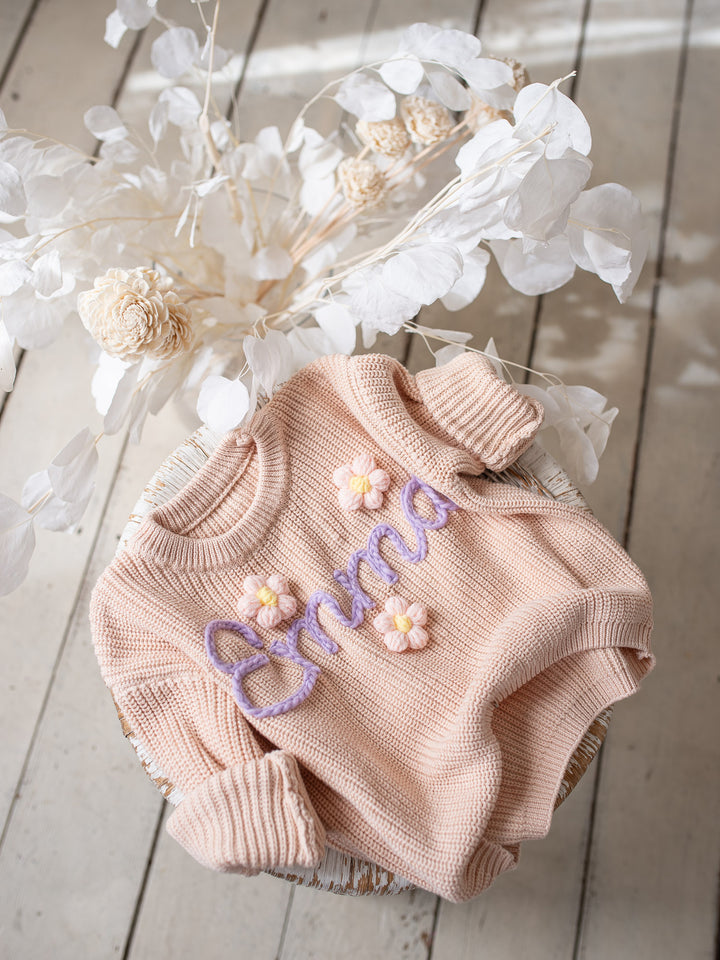 Written in Thread Sweater with Flowers - Nude
