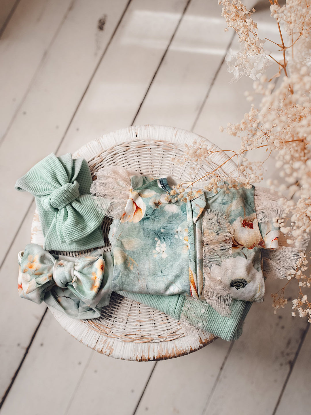 Bundle - Shade of Green 2 Rompers + 2 Topknots